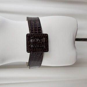Betsy Johnson Genuine Leather Wide Faux Croc Belt Brown Size M/L